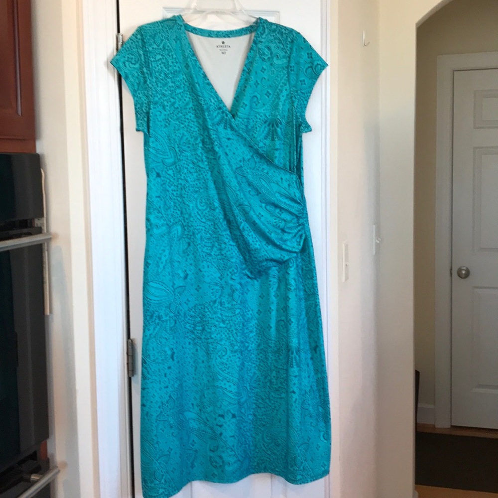 ATHLETA nectar faux wrap dress teal floral XLT.